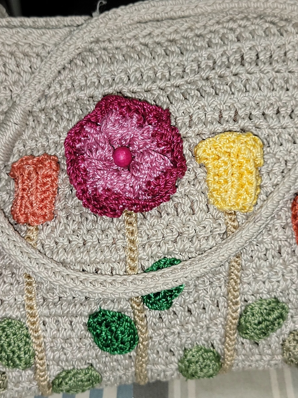 The Sak Beige Crochet Crossbody with Pink, Red, Yellow & Green Floral Appliqués - Picture 5 of 7